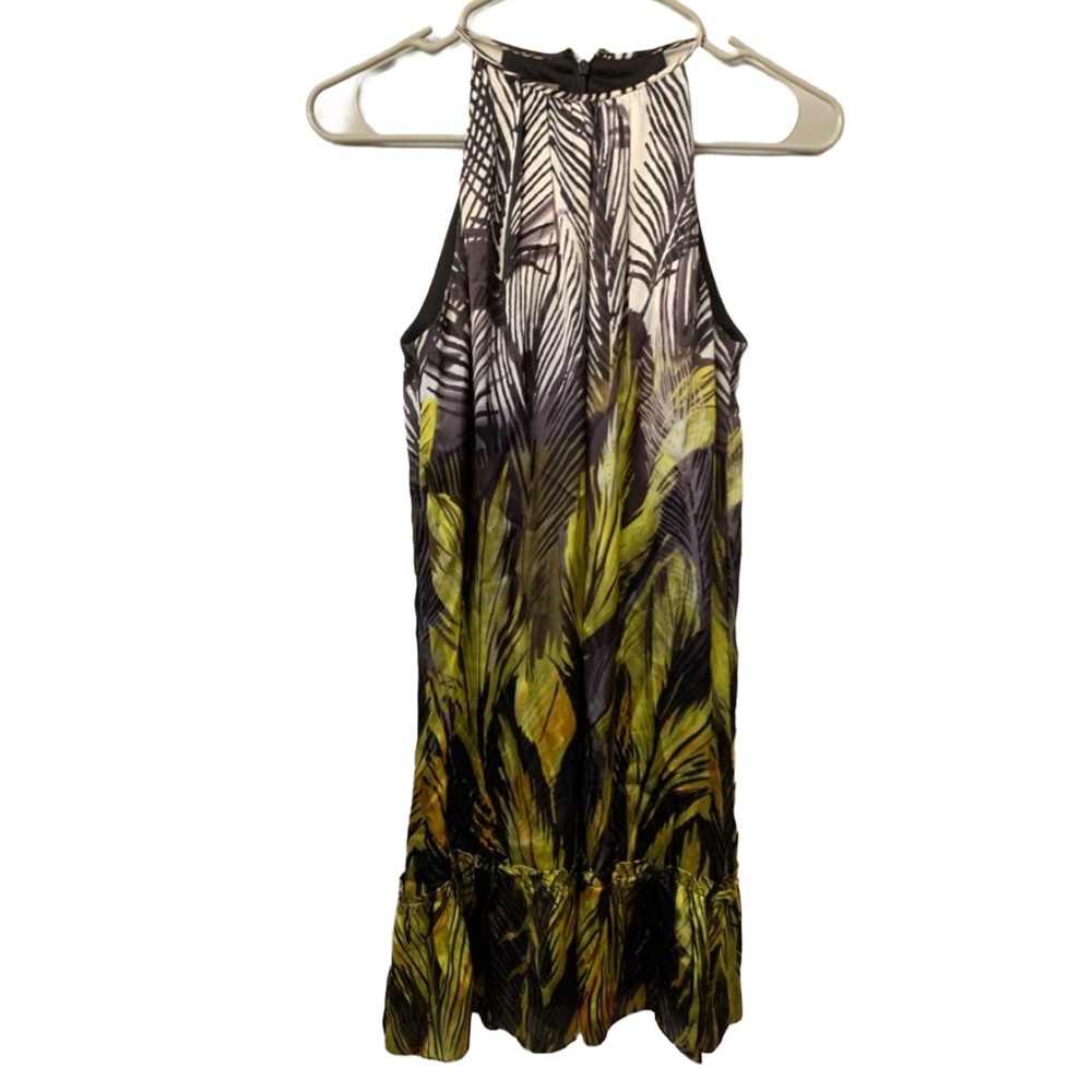 MUSE Silk Botanical Print High Neck Zipper Back Sleeveless Mini/Midi Dress